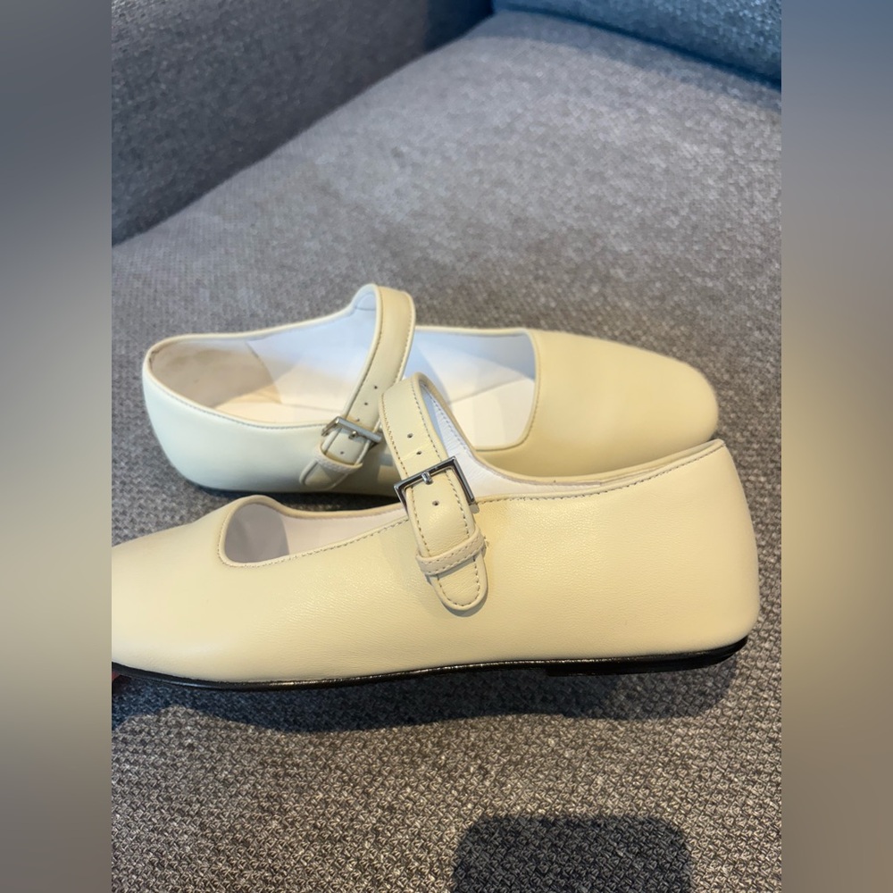 THE ROW Ava Leather Mary Jane Ballet Leather Flats Ivory White Snow White US 8 - Picture 5 of 13